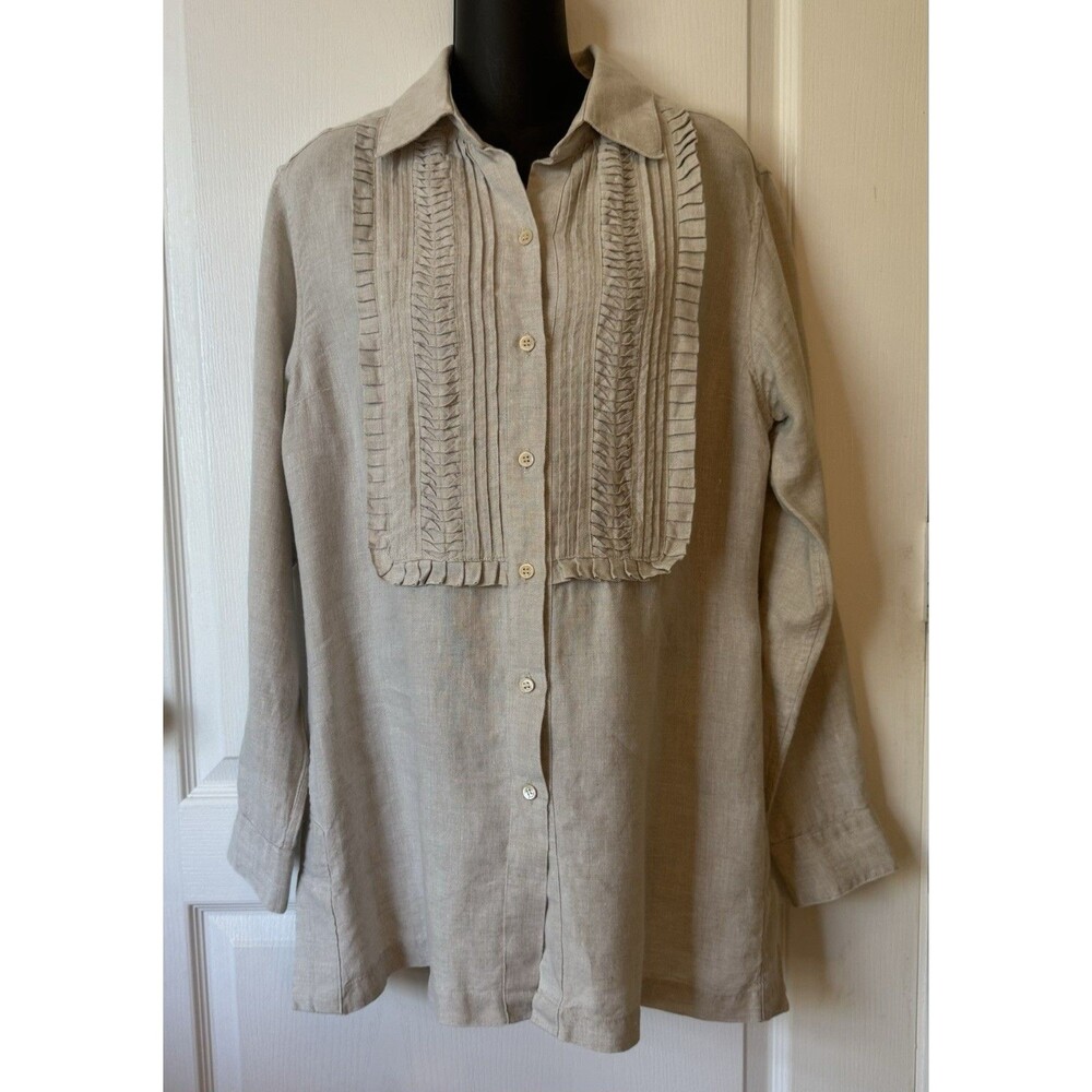 Dos Carolinas Women’s Button Up Shirt Long Sleeve 100%  Linen Size Large